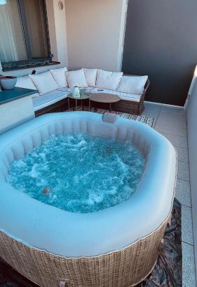 Trnava Apartment | Jacuzzi area with sunset, terrace, free parking