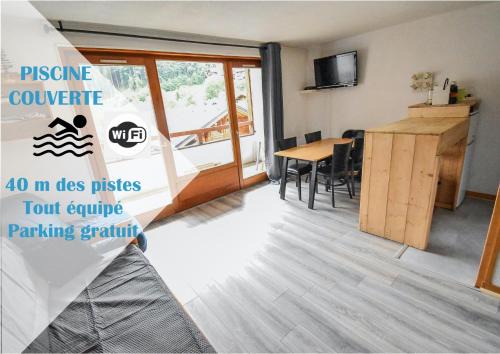 Saint-Jean-dʼAulps Apartment | L'Enchalpe, Grand et lumineux studio avec coin montagne 5 personnes, 60m des pistes, PISCINE COUVERTE, WIFI, grand balcon expo EST, DRAPS NON COMPRIS
