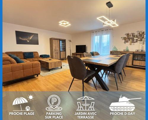 Tour-en-Bessin House | La clé des champs Maison plain pied spacieuse lumineuse bien équipée, 3 chambres spacieuse, belle terrasse aménagée, garage, grand jardin clos, parking, près de Bayeux et Omaha Beach