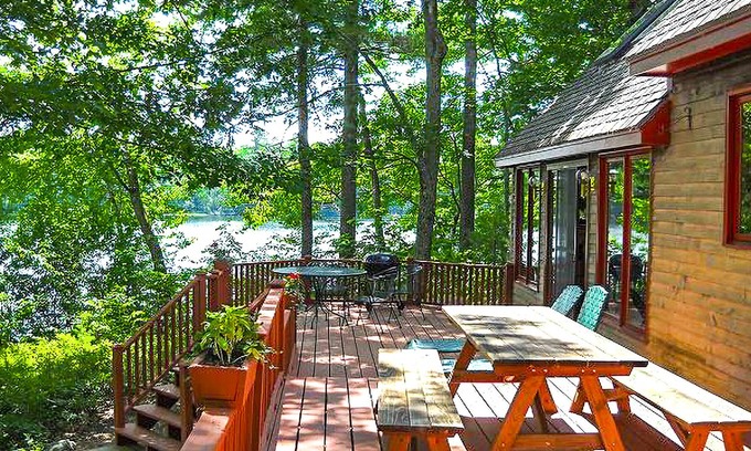 Moultonborough Cabin | Lakefront home with private dock, swim raft, pool table, kayak, canoe, & W/D