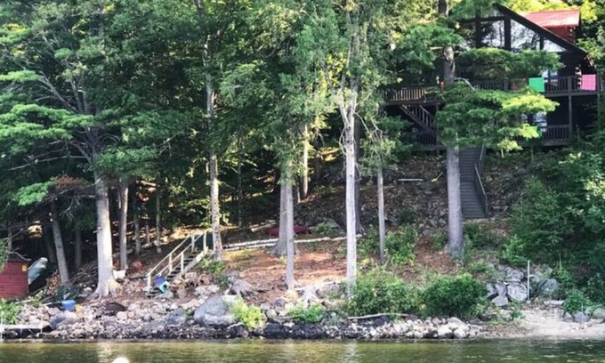 Schroon Lake Cabin | Lakefront Log Cabin with Mountain and Water Views