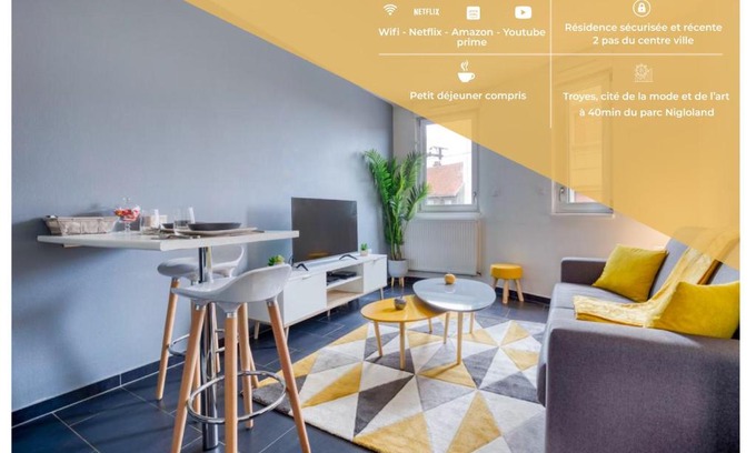 Troyes Apartment | Le Funky - 5' centre ville - Entrée autonome - Bein - Shopping - Wifi - Netflix - Nigloland