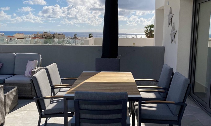 Paphos Apartment | Luxury 3 Bedroom Penthouse apartment with sea view.n10 mins walk to Venus Beach