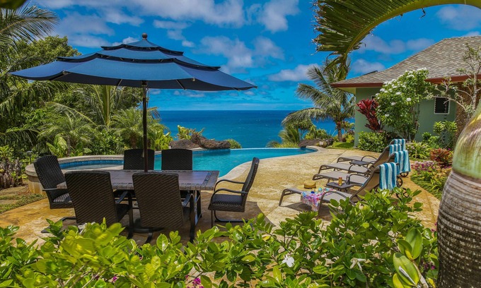 Princeville House | Luxury Home With Spectacular 180 Degree White Water Views & Infinity Edge Pool
