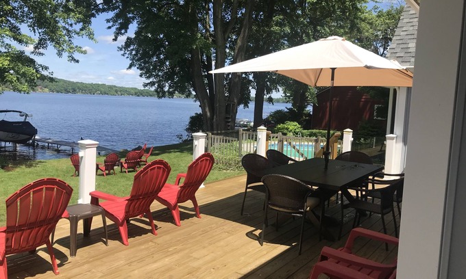 Honeoye House | Luxury Lakefront Home with Pool, Hot Tub, and Sauna!