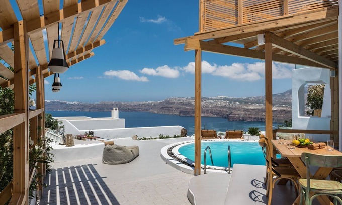 Akrotiri Villa | Luxury Santorini Villa |Summer Lovers Villa Private Pool | Hot Tub | Panoramic Caldera View | Akroti