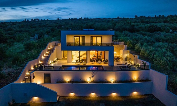 Municipality of Posedarje Villa | Luxury Villa Spectrum pool 32m2 sauna, family, sea view, bbq