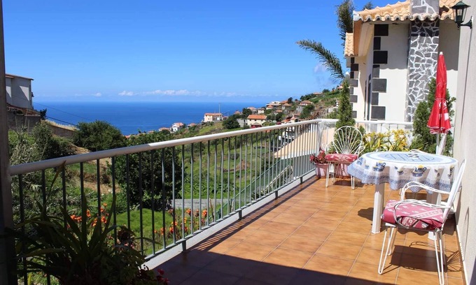 Estreito da Calheta Apartment | Magnificent view from terrace overlooking the valley down to the sea