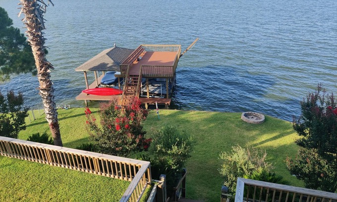 Pointblank House | Million Dollar Open-Water View on Lakefront with 2-Story Dock
