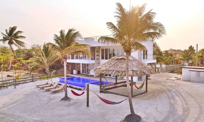 San Pedro House | Modern Beachfront Home w/Cook, Private Pool, Palapa, & Complimentary Golf Cart