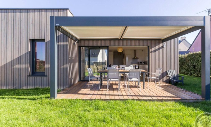 Portbail Cottage | Modern House with Terrace, Bioclimatic Pergola & Enclosed Garden in Portbail