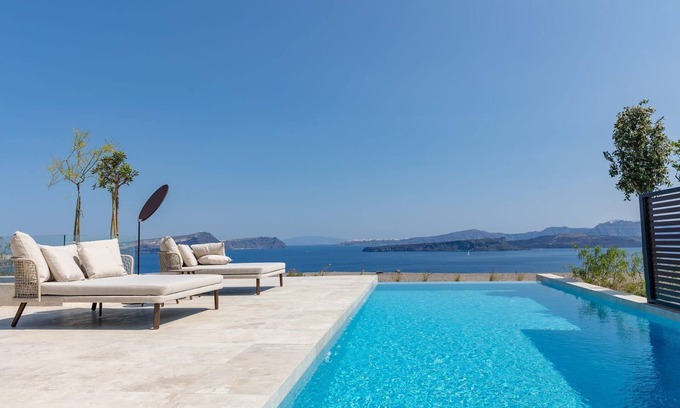 Akrotiri Villa | Modern Santorini Villa | Villa Mystic | 3 Bedrooms | Private Heated Pool |.