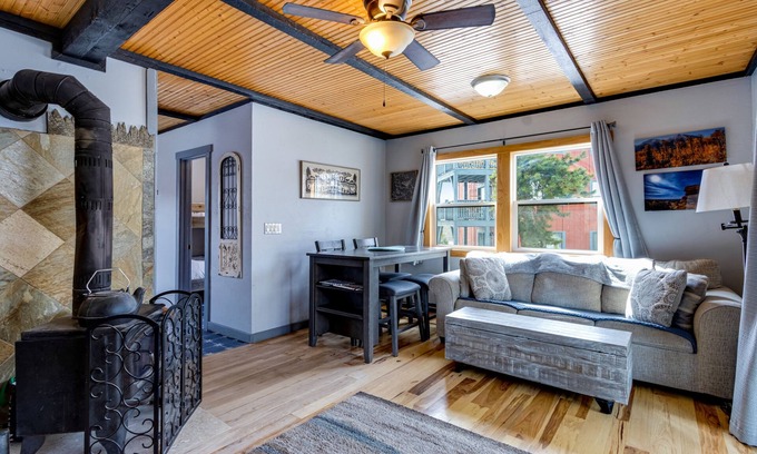 Wildernest Condo | Mountain-view condo in central location with wood stove