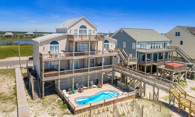 North Topsail Beach House | Multi-level oceanfront home with beach access, private hot tub and heated pool