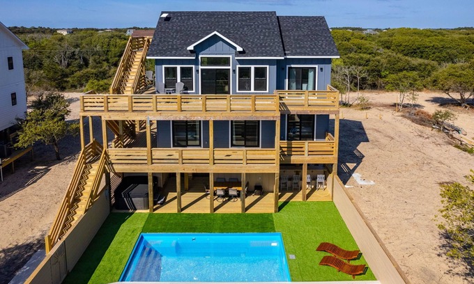 Carova Beach House | New Construction! 4BD Home w/Pool, Hot Tub, Close to Beach, Wild Horses​, Views