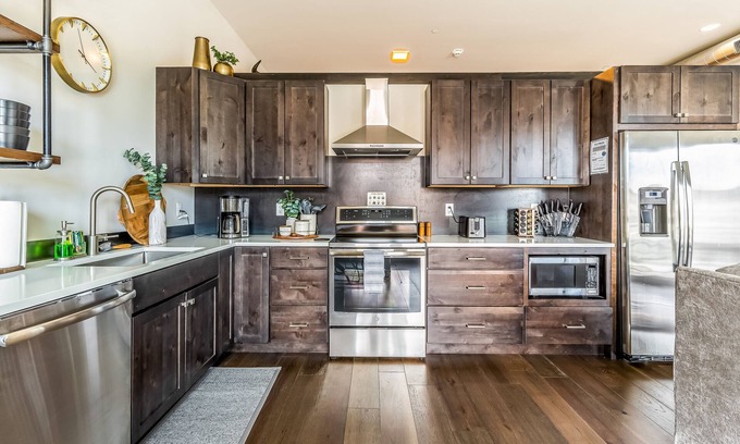 Whitefish Condo | New, luxe condo in the heart of town with mountain view, balcony & bus to slopes