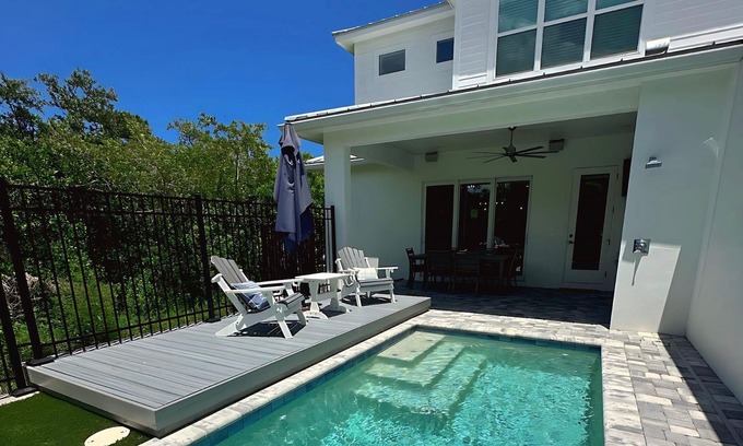 New Smyrna Beach House | New Luxury Duplex, Private Pool, Walk to Flagler