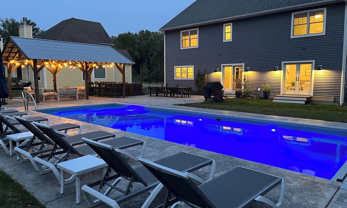 West Wing Estates House | New South Haven Getaway with large 16 by 40 salt water inground pool and hot tub