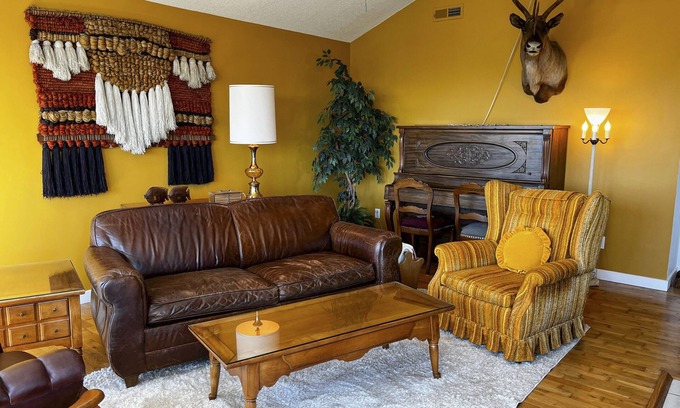 Bandon House | Ocean view 70s-themed home with beach access, grill, funky interior, & W/D