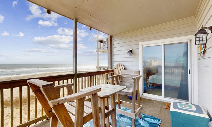 Rodanthe Condo | Oceanfront condo with outdoor pool, W/D BBQ, and balcony
