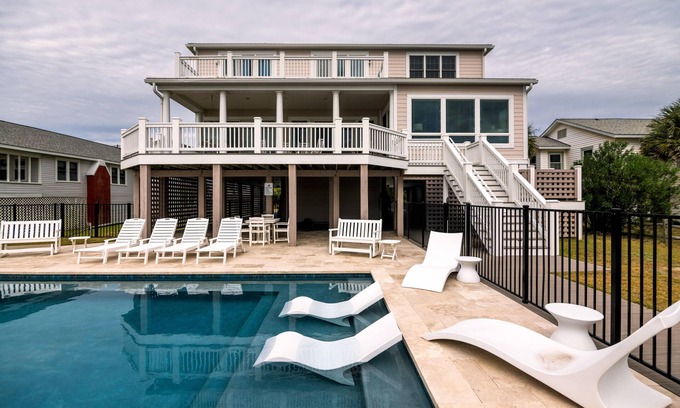 Edisto Island House | Oceanfront Showplace w/Private Pool & Elevator; Expansive Beach & Ocean Views; Multiple Porches