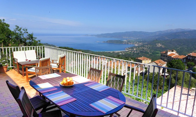 Calcatoggio Villa | Panoramic view of the sea and the mountains, Detached village house,