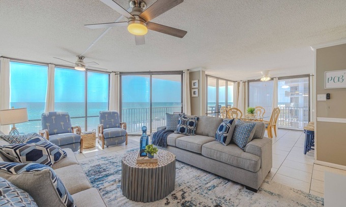 Panama City Beach Condo | PCB Sunset Breeze: beachfront, wrap balcony, bedrooms overlooking Gulf & pool