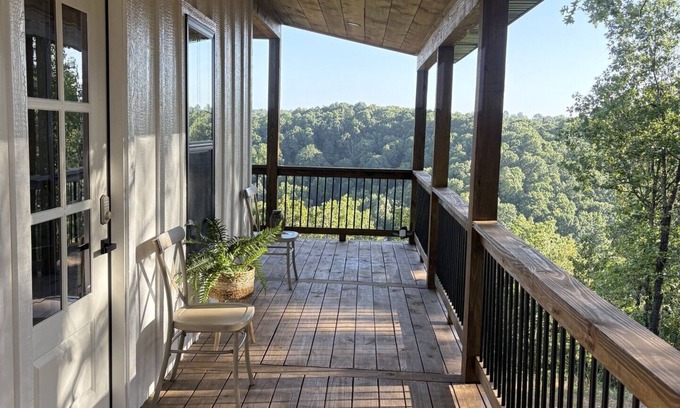 Harrison Cabin | Private Hilltop View Cabin with Hot Tub on Covered Deck & Fall Colors Emerging