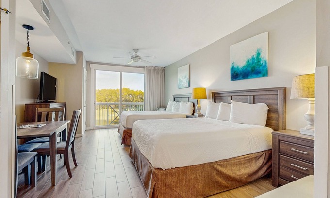 Baytowne Wharf Apartment | Renovated studio with pool, hot tub, full sized fridge, and 2 burner stovetop