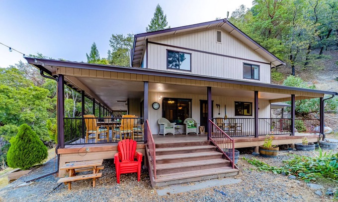 Salyer House | Riverfront home on 5 acres with huge porch, woodstove, & pool table - dogs OK