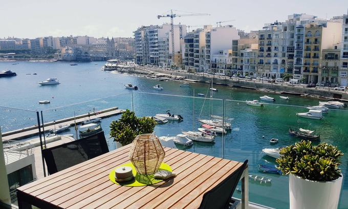 Paceville Apartment | Seafront 1 bedroom apartment with unobstructed views of Spinola Bay, St Julians