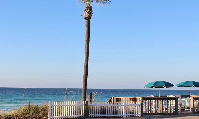 Crystal Beach Condo | Seaside Escape at Capri by the Gulf 105 – Steps from the Beach!