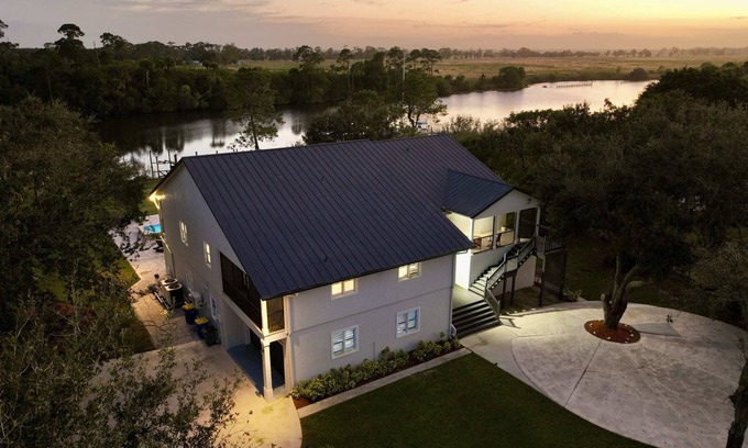 Palm City House | Secluded 3 Acres 5500 sf Waterfront|Pool|Dock|Game