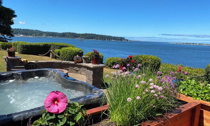 Barview House | Secluded bayfront home, watch beautiful sunsets over the bay from the hot tub.