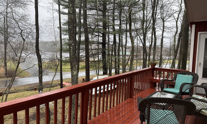 Pocono Lake House | Serene Lakefront Retreat in Poconos: Beach, Pools, Gym, Fireplace & Pet-Friendly