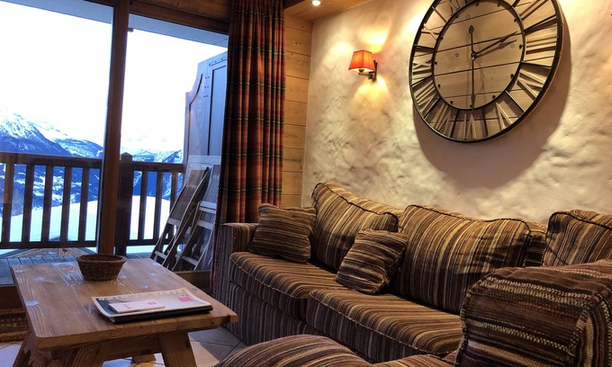 La Rosiere Apartment | South-facing apt at the foot of the ski run. View of Tarentaise valley