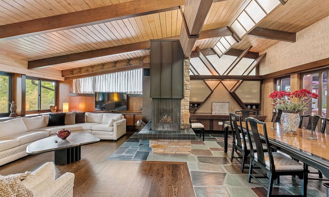 Brookfield House | Spacious MCM home blends elegance w/retro charm. Includes pool, steam and sauna