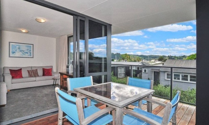 Whangamata Apartment | Spectacular Apartment with Spa pool, Heated Swimming pool, Private Decks & more!