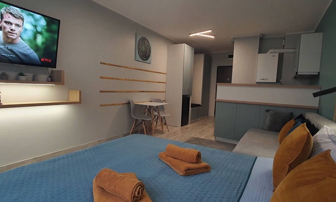 Piatra Neamt Apartment | Studio amplasat în centrul orașului cu vedere la munte.