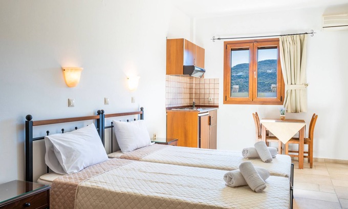 Karpathos Town Apartment | Studio Apartment 'No 2' with Mountain View, Wi-Fi and Air Conditioning