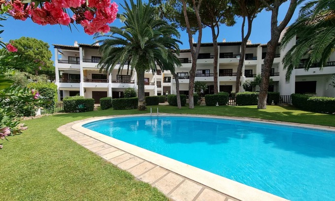 L'Escala Apartment | Studio 'La Escala Pueblo Pinos IB14' with Balcony, Shared Pool & A/C