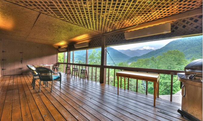 Valley Creek Run House | Stunning views, cabin with 2 master suites, large deck, wood burning fireplace.