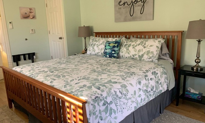 Courtenay Apartment | Sunny suite near the ocean! Private entrance, fireplace, king size bed.