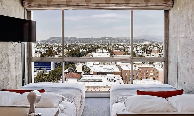 Wilshire Center Hotel | The LINE Hotel Los Angeles, High-level Hollywood Hills View Double, Onsite Pool!