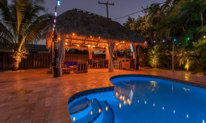 Land of the Presidents House | Tiki Paradise OasisnHome +Private Guest Suite, Pool, Tiki Hut & 10 Min to Beach!