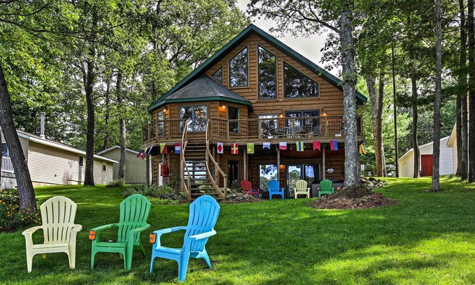 Branch House | Tranquil Lakefront Log Home with Fireplace, Private Dock and Hot Tub!