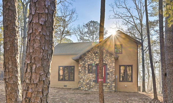 Broken Bow Cottage | Tudor-Style Broken Bow Cottage w/Hot Tub & Decks!
