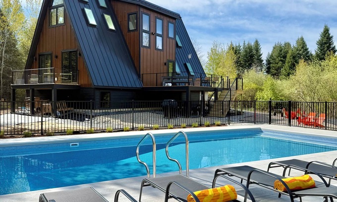 Fennville Cabin | Twin Peaks A-Frame East. Private In-ground Pool. 5 Bed, 2 Bath modern cabin.