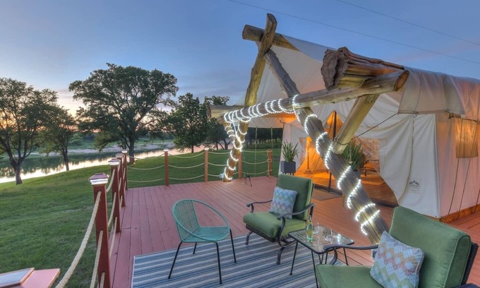 Marble Falls Cabin | Two Lakefront Yurts Hot Tubs, Kayaks, Dog Friendly