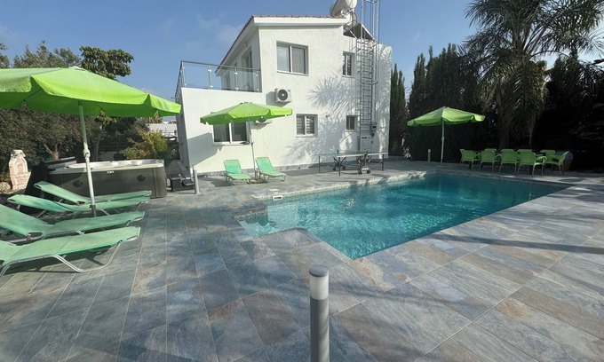 Pegeia Villa | Villa Coralia Gardens 1km From Coral Bay Beach With Jaguzzi And Heated Pool